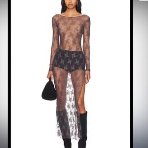 NWT Free People x Intimately FP Lady Lux Maxi Slip Dress in Dark Gull Grey